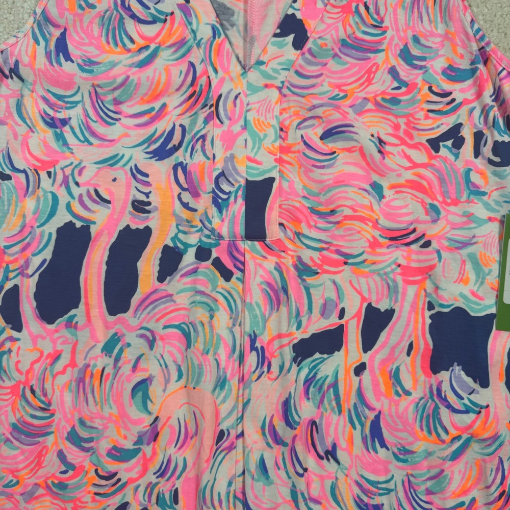 Lilly Pulitzer Amina Dress Womens Medium Pelican Pink Flamingo Head In The Sand - Picture 9 of 10